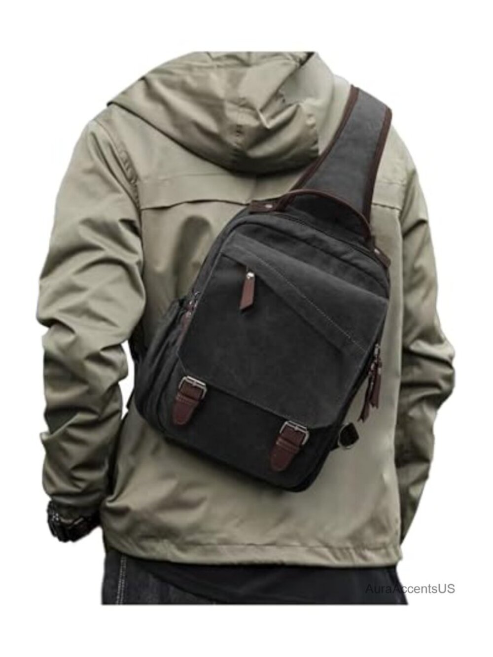 PU Leather Canvas Sling Crossbody Messenger Bag with Anti-Theft Pockets